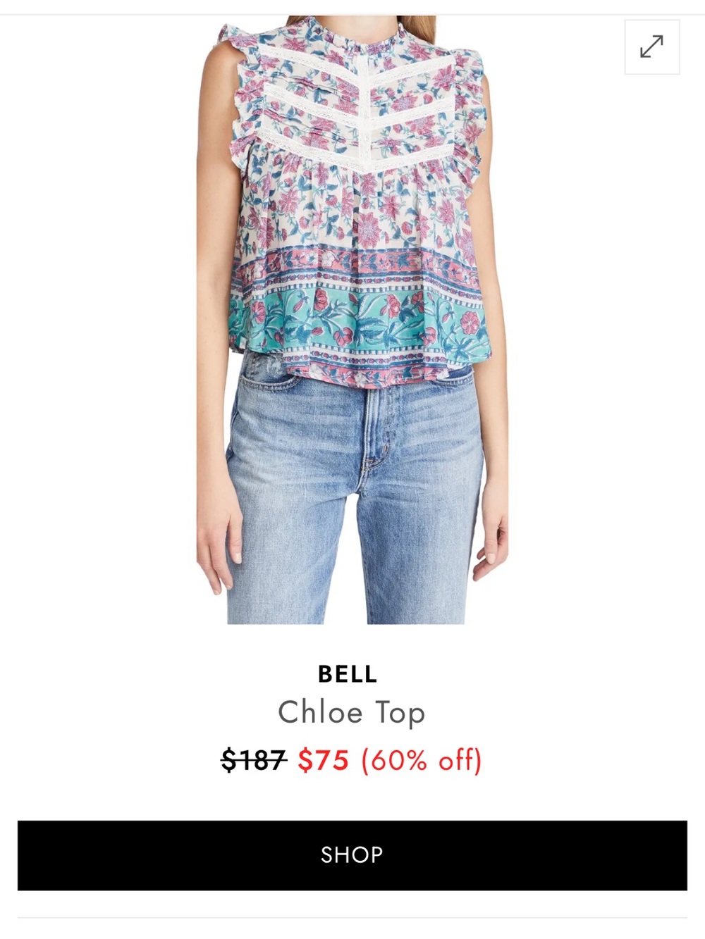 Bell Chloe Top Floral Ruffle Sleeveless Top in Multicolor - Medium